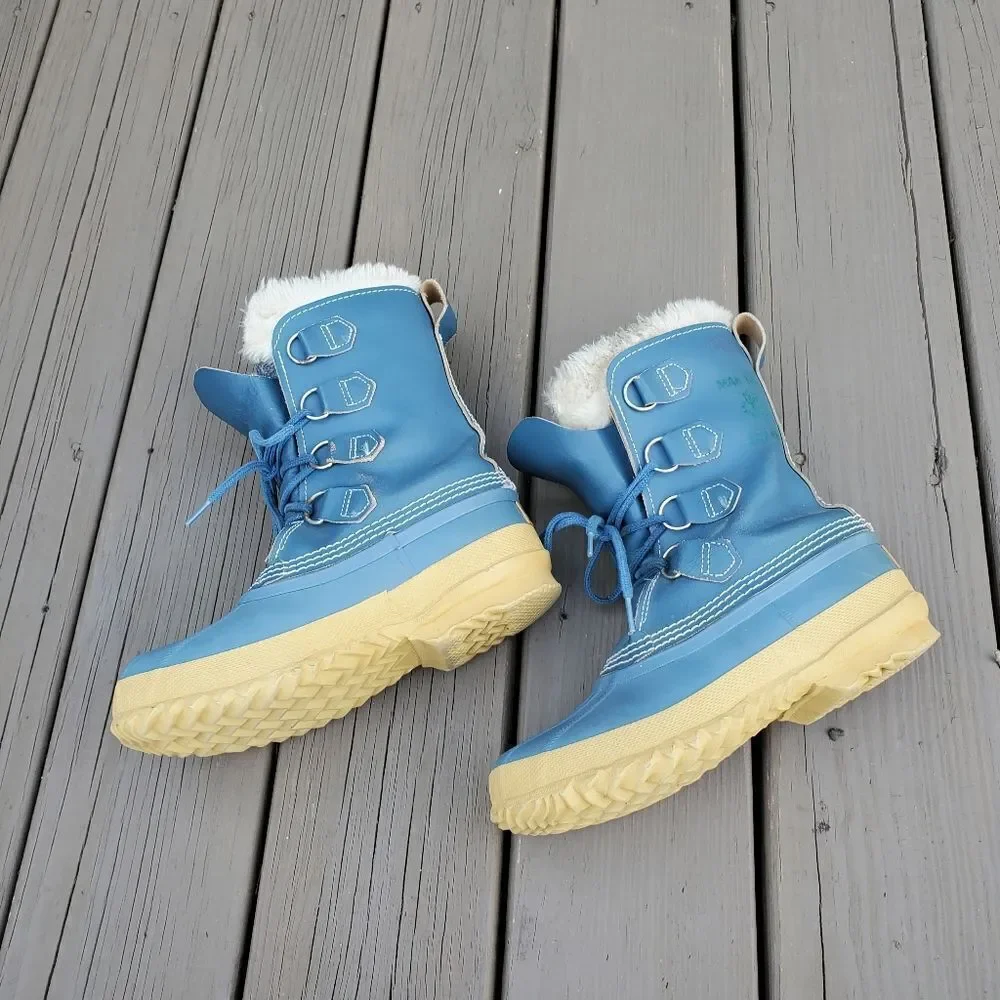 Vintage 90s y2k Sorel Manitou‎ Blue Leather Waterproof Winter Snow Duck Boots 6